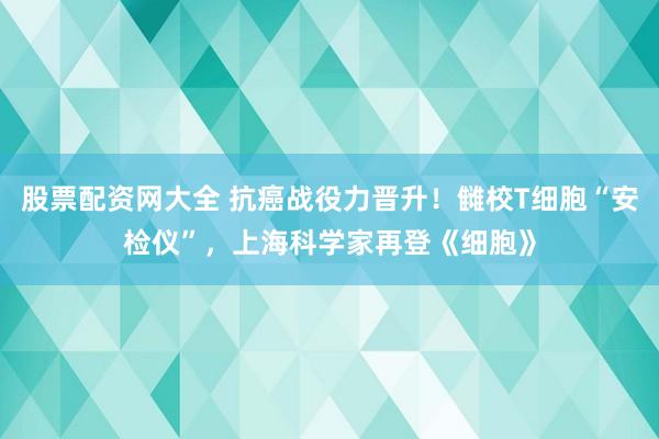 股票配资网大全 抗癌战役力晋升！雠校T细胞“安检仪”，上海科学家再登《细胞》