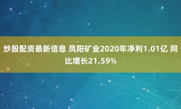 炒股配资最新信息 凤阳矿业2020年净利1.01亿 同比增长21.59%