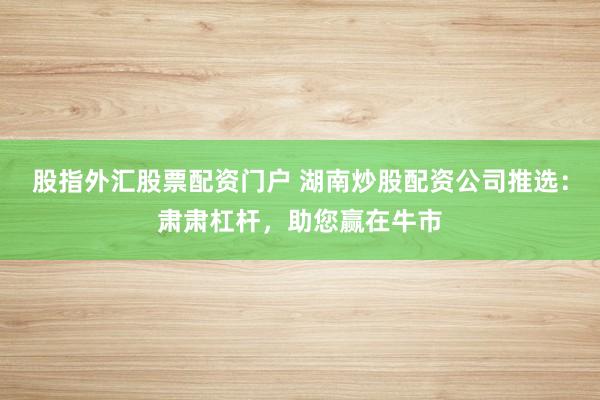 股指外汇股票配资门户 湖南炒股配资公司推选：肃肃杠杆，助您赢在牛市